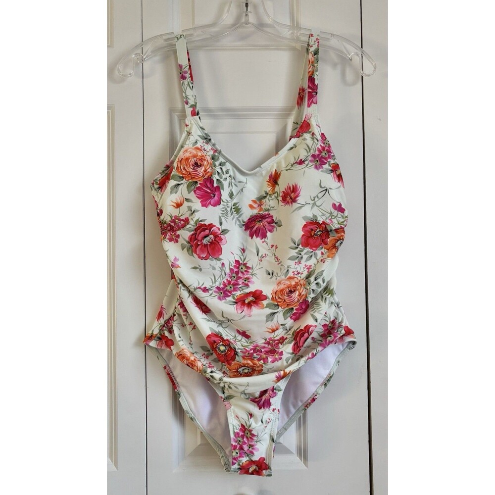 NICOLE MILLER SWIMSUITS WOMENS ONE PIECE FLORAL SIDE RUCHED FULL LINED